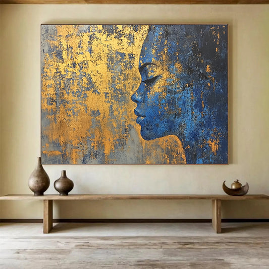 Blue Woman with Gold Accents Art for Bohemian - Style Bedroom & Ethnic Art Gallery SC171