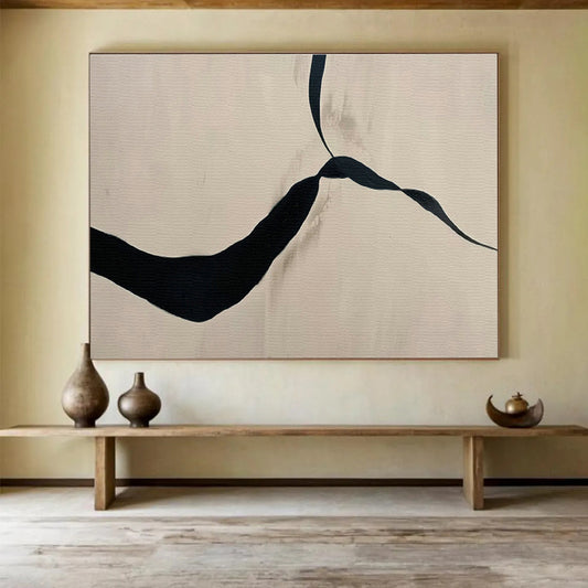 Black Ribbon Abstract Art for Minimalist Bedroom DLZ2973