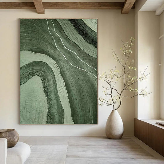 Green Wavy Abstract Art for Nature - Inspired Spa & Bohemian Home DLZ2184