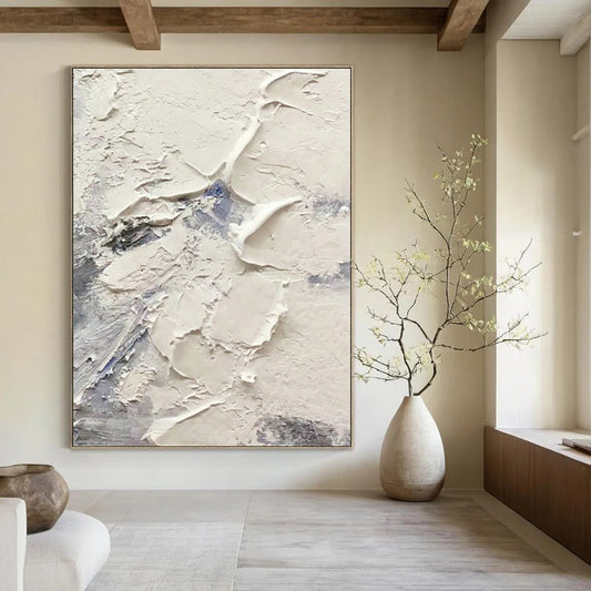 White - Blue Impasto Abstract Art for Beachfront Yoga Studio & Modern Beach House DLZ1265