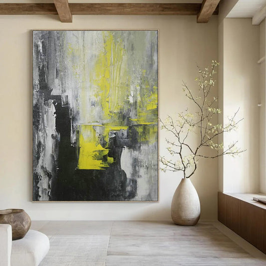 Gray - Yellow Abstract Art for Industrial Office Break Rooms DLZ0063