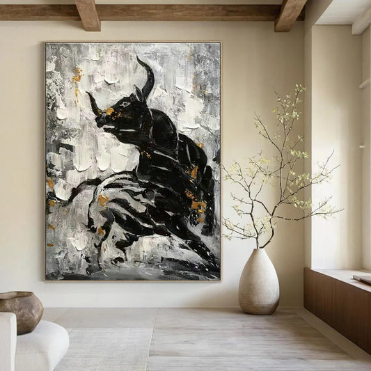 Black - Gold Bull Oil Painting for Living Room & Office DLZ0527