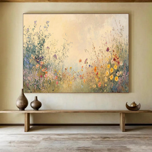 Soft - Toned Wildflower Field Art for Serene Meditation Rooms DLZ3077