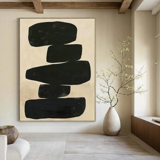 Black Abstract Stone - like Art for Living Room & Office DLZ0429