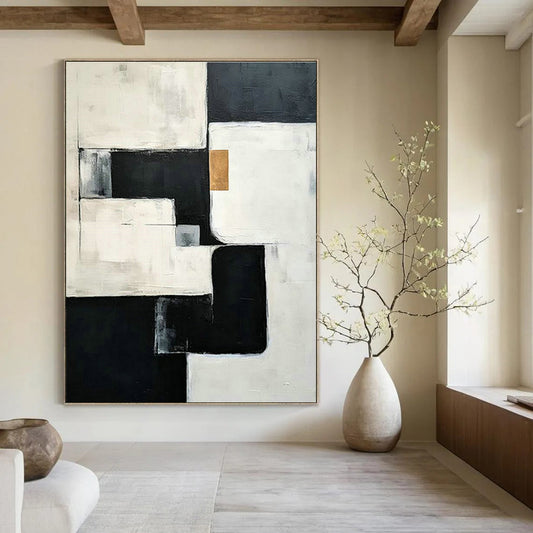 Black - White - Gold Geometric Art for High - End Retail Store Interiors DLZ0118