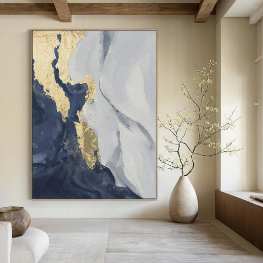 Gold and Blue Abstract Map Art for Luxury Travel Agency & Coastal Home Office DLZ2214
