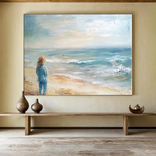 Solitary Figure by the Sea Art for Coastal Home Office & Meditation Space SC411