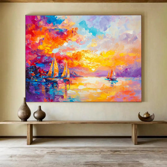 Colorful Sunset Sailboats Art for Coastal Restaurant & Nautical - Themed Home SC180