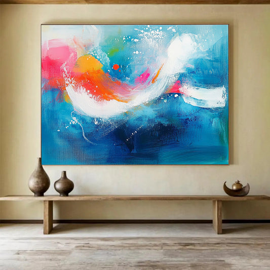 Blue Abstract Waves Art for Coastal Home Office & Relaxing Spa SC308
