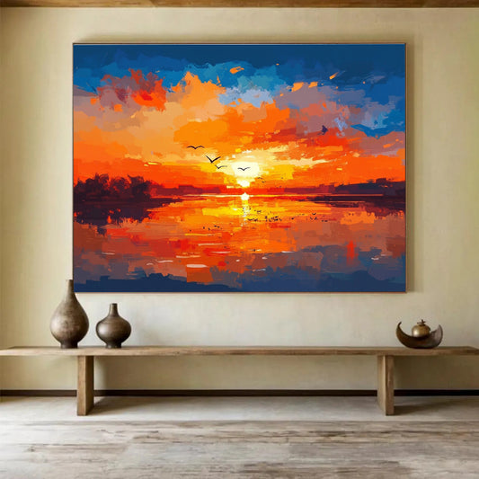 Vibrant Sunset Landscape Art for Nautical - Themed Hotel & Coastal Resort Lobby SC284