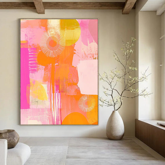 Pink and Orange Abstract Art for Modern Art Gallery Café & Cheerful Breakfast Nook STSC1408