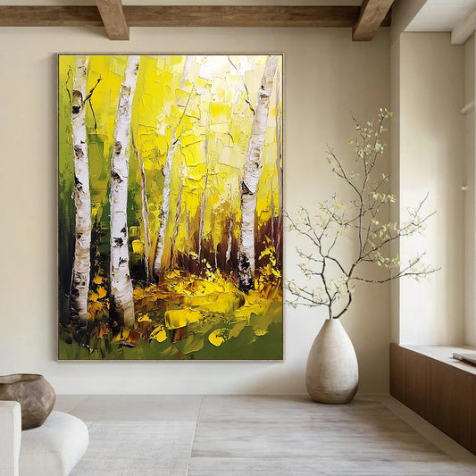 Golden Birch Forest Art for Autumn - Themed Restaurant & Nature - Lover’s Bedroom STSC1387