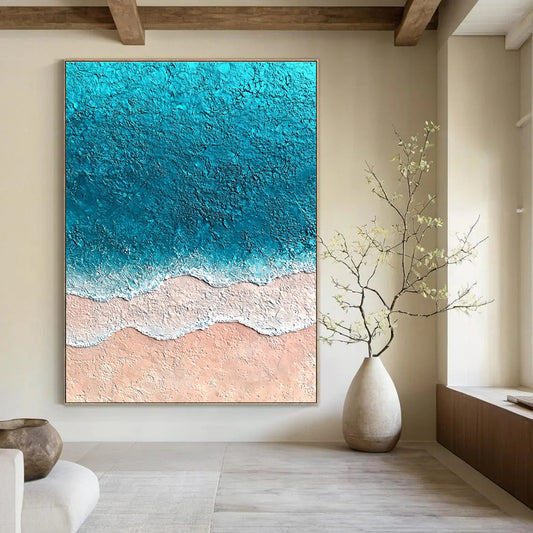 Textured Blue and Pink Beach Art for Coastal Home Living Room & Relaxing Spa STSC1428