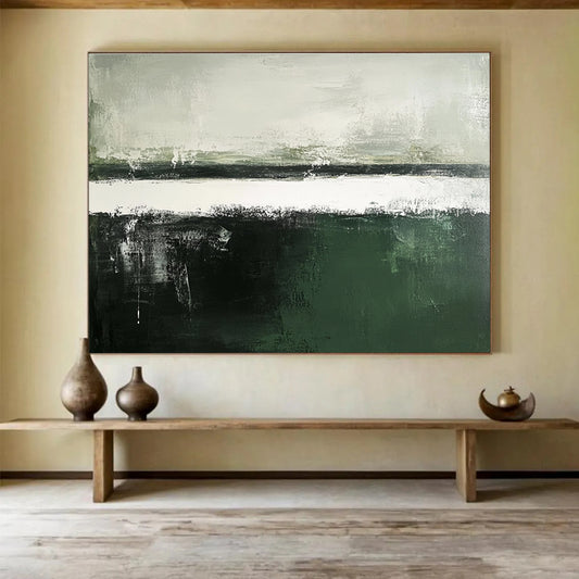 Green - Gray Abstract Landscape Art for Eco - Friendly Hotel & Minimalist Study SC054