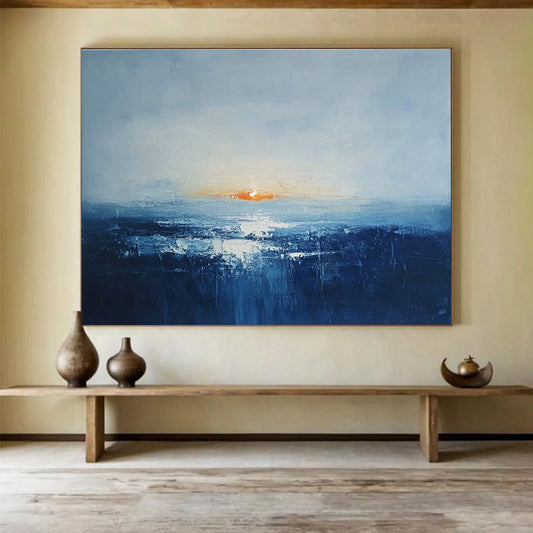 Subtle Sunset Seascape Art for Coastal Home Library & Serene Waiting Room SC106