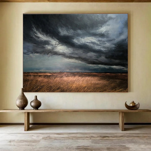 Prairie Storm Oil Painting for Rustic Farmhouse Living Room Fireplaces DLZ3156