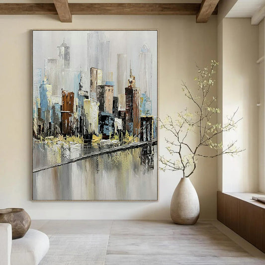 Impressionistic Cityscape Art for Urban Loft Living Room & Art - Themed Café DLZ2151