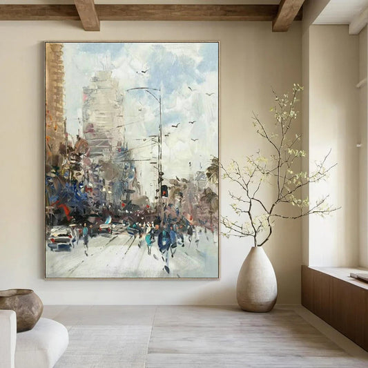 City Street Scene Oil Painting for Living Room & Office DLZ0345