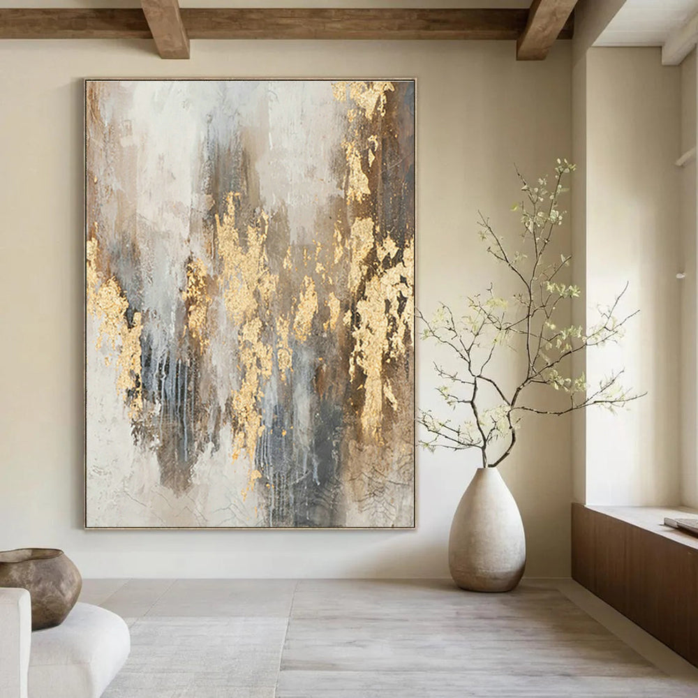 Gold - Gray Splatter Abstract for Luxury Hotel Lobby & Glamorous Dining Room DLZ0901