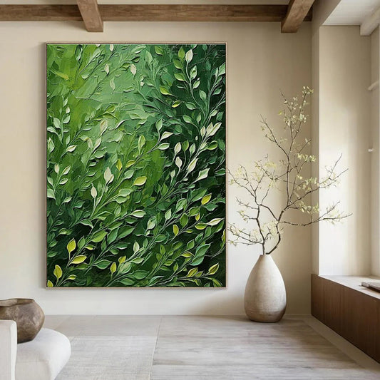 Lush Green Leaf Oil Art for Botanical - Themed Home Entryways & Sunlit Breakfast Nooks DLZ0291
