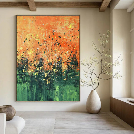Orange - Green Abstract Art for Modern Restaurant & Art Gallery Pop - Up DLZ1821