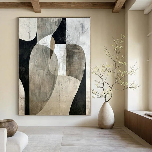 Black - White Curved Abstract Art for Contemporary Gallery & Chic Boutique DLZ1319