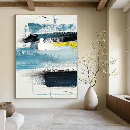 Blue - Yellow Block Abstract Art for Coastal - themed Hotel & Creative Coworking Space DLZ0788