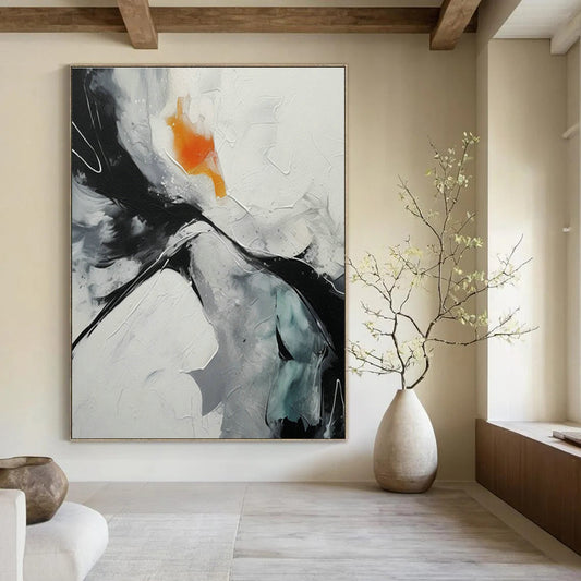 Black - White - Orange Abstract for Urban Loft Apartment & Modern Art Bar DLZ0895