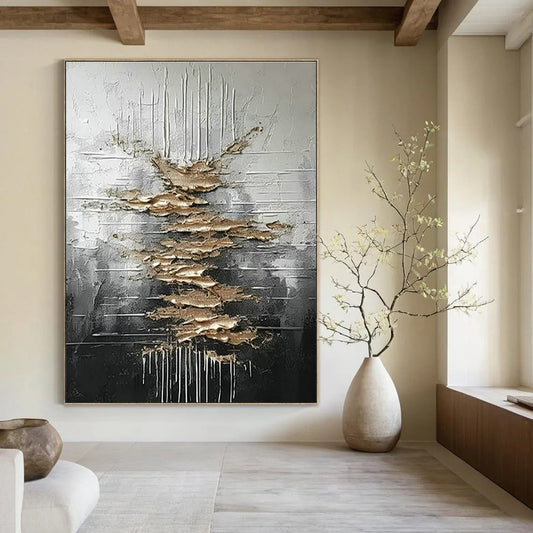 Silver - Gold Textured Abstract Art for Industrial Loft & Art Gallery Exhibition DLZ1751