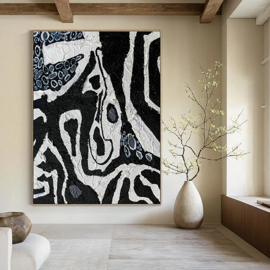 Black - White Textured Art for Industrial Café Restroom Walls DLZ0052