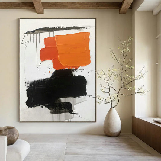 Orange - Black Abstract Art for Modern Art Museum & Edgy Fashion Boutique DLZ0799
