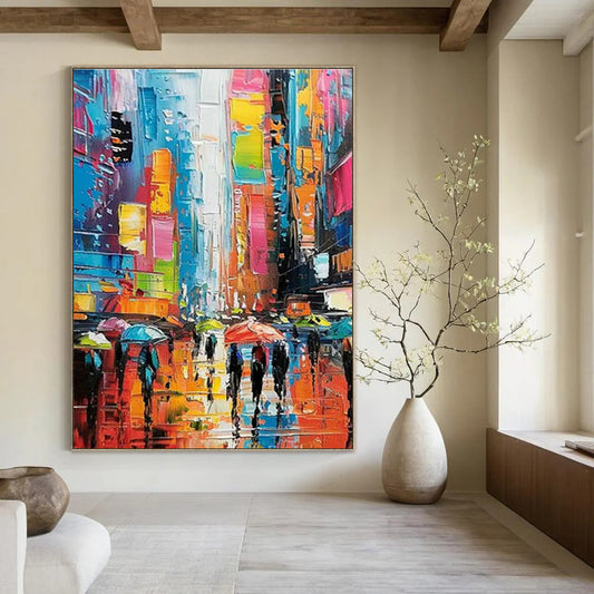 Vibrant City Street Painting for Living Room & Entryway DLZ0362