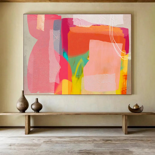 Pink - Orange Collage Abstract Art for Feminine - Themed Beauty Parlor Interiors DLZ2585