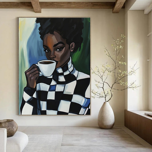 Woman Drinking Coffee for Trendy Coffee Shop & Modern Feminine Workspace STSC919