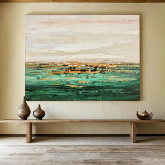 Green - Gold Sea View Abstract for Coastal Home Office DLZ3028