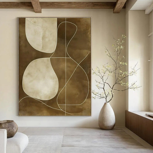 Brown - White Geometric Abstract Art for Minimalist Home Office & Art Gallery Lounge DLZ1838
