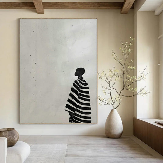 Black - and - White Striped Figure Art for Modern Gallery & Monochrome Home Office DLZ0696