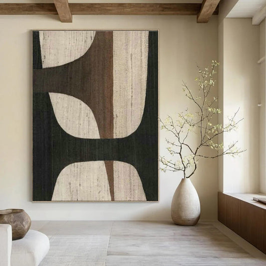 Brown - White Geometric Abstract Art for Mid - Century Modern Dining Areas DLZ0248
