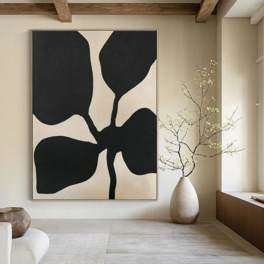 Black - White Petal - Shaped Abstract Art for Minimalist Living Room & Modern Art Café DLZ1890