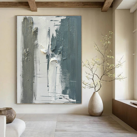 Gray - White Textured Abstract Art for Modern Library & Industrial Studio DLZ0804