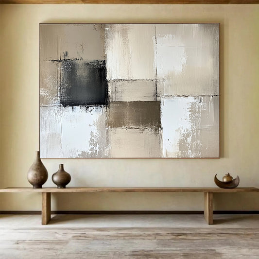 Neutral Color Blocks Art for Minimalist Bedroom & Contemporary Office SC369