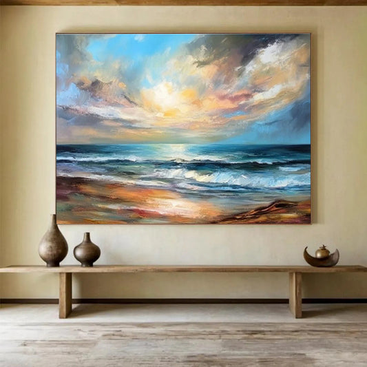 Seaside Sunset Oil Painting for Coastal Home Living Rooms DLZ2536