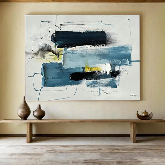 Blue - Yellow - Black Abstract Art for Contemporary Lounge Dynamic Style DLZ2702