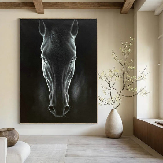 Black Horse Portrait Art for Equestrian Estate & Sophisticated Home Office DLZ1989