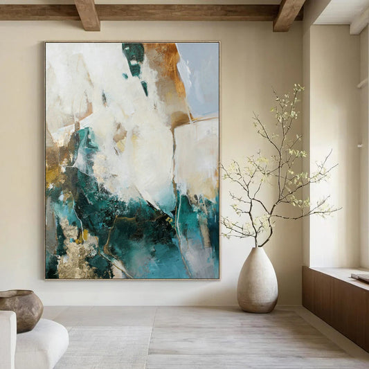 Teal & Gold Abstract Art for Luxury Hotel Lobby & Modern Home Office DLZ1020