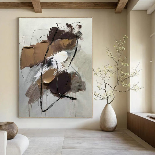 Brown - White Abstract Art for Creative Studio & Mid - Century Modern Home DLZ1656