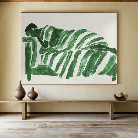 Green Zebra - Stripe Resting Figure Art for Avant - Garde Studio Lounges DLZ2611