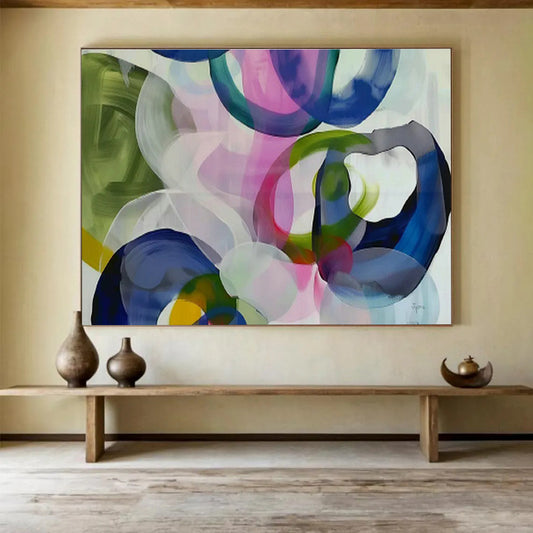 Colorful Circular Abstract Art for Eclectic Dining Area DLZ2857