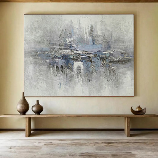 Grey - Blue Lakeside Landscape Art for Serene Living Room DLZ2733