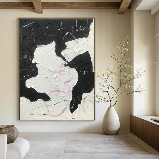 Black - Pink Abstract Art for Boutique Hotel Lobby & Edgy Café DLZ1654